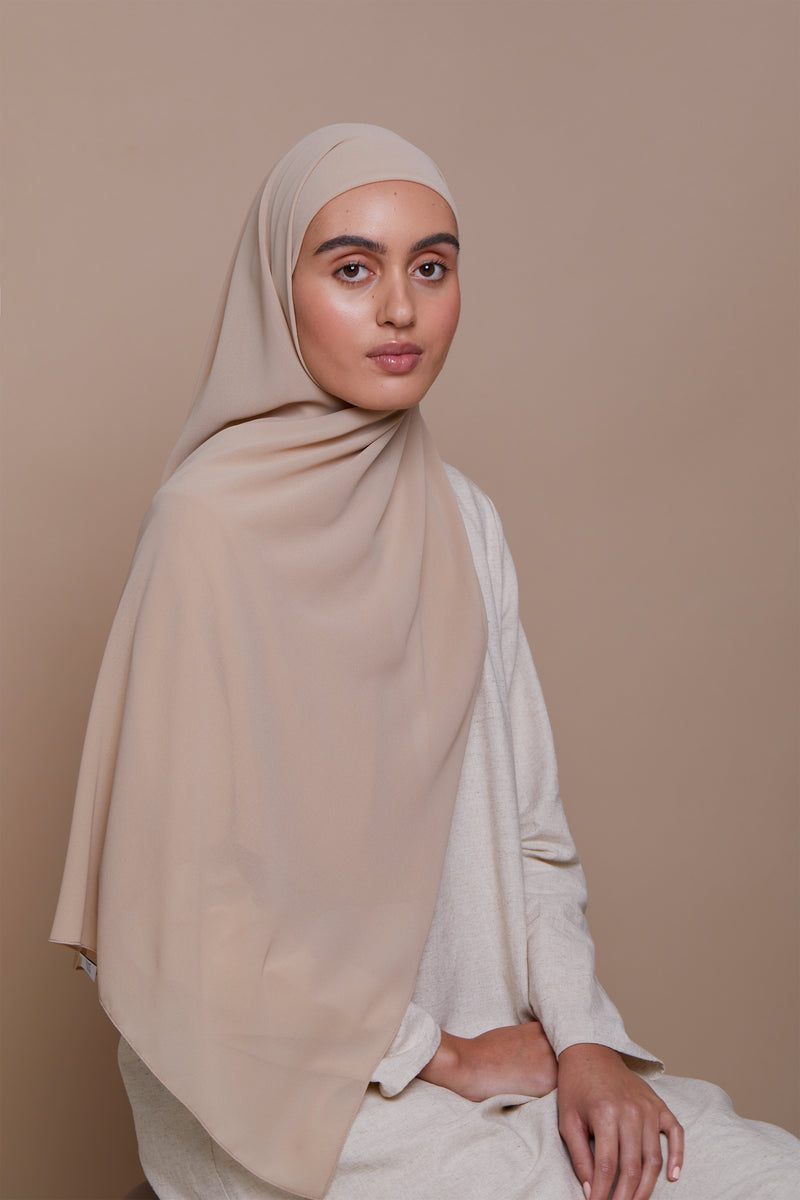 Small Light Taupe Premium Chiffon Hijab (Non-Slip)