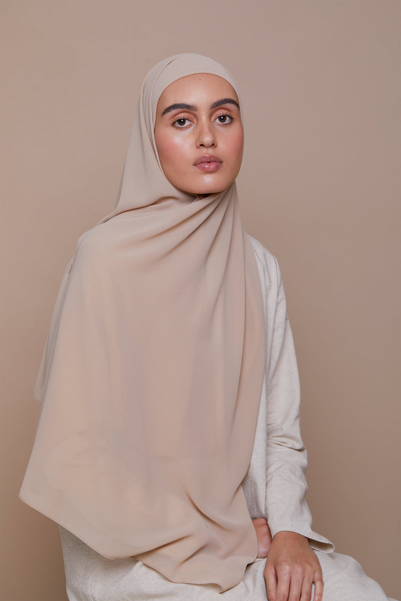 Small Light Taupe Premium Chiffon Hijab (Non-Slip)