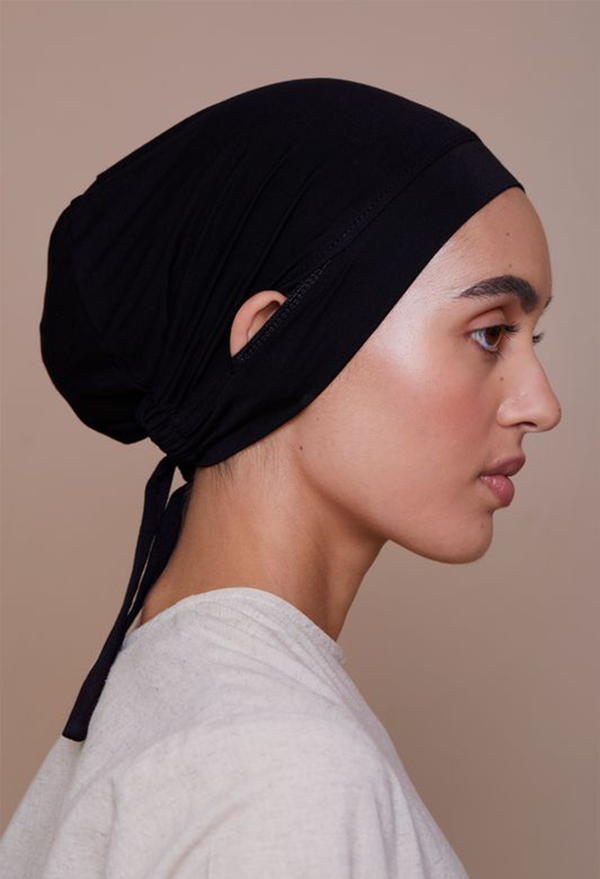 Ear-Slit Tie-Back Underscarf (Bamboo) Black