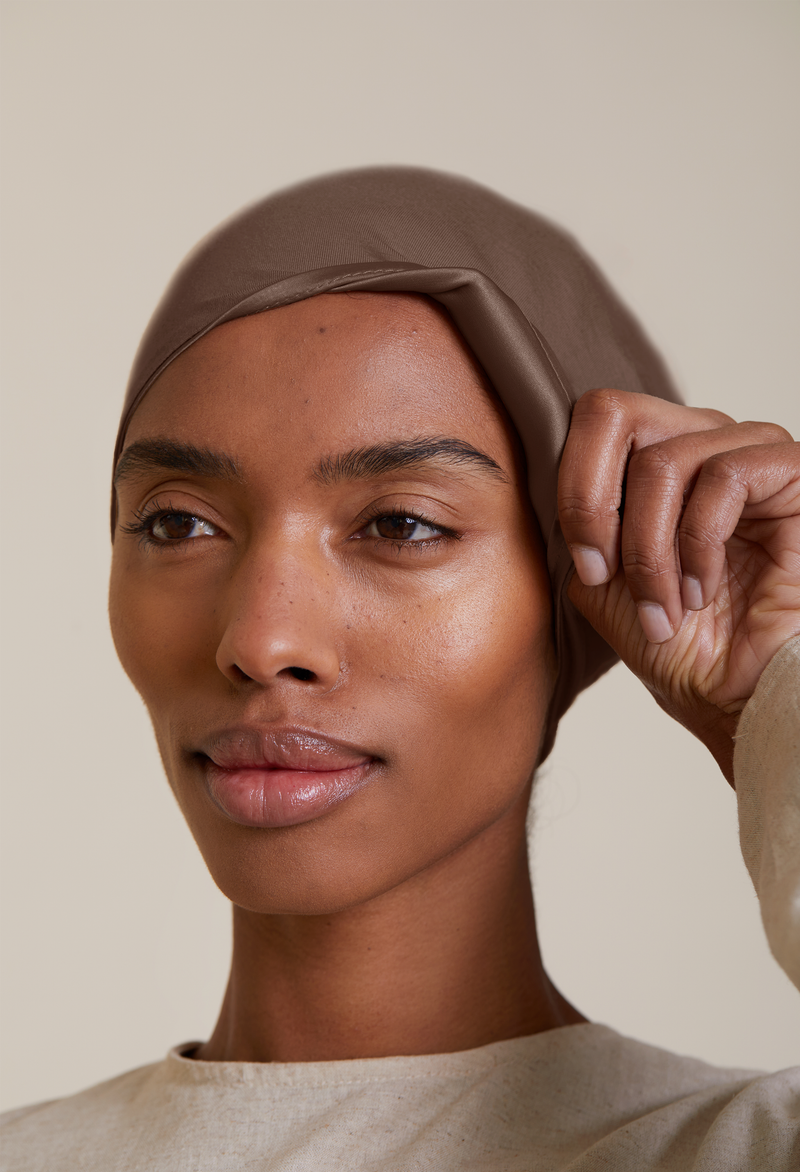 Satin-Lined Tie-Back underscarf (Bamboo) - Mocha