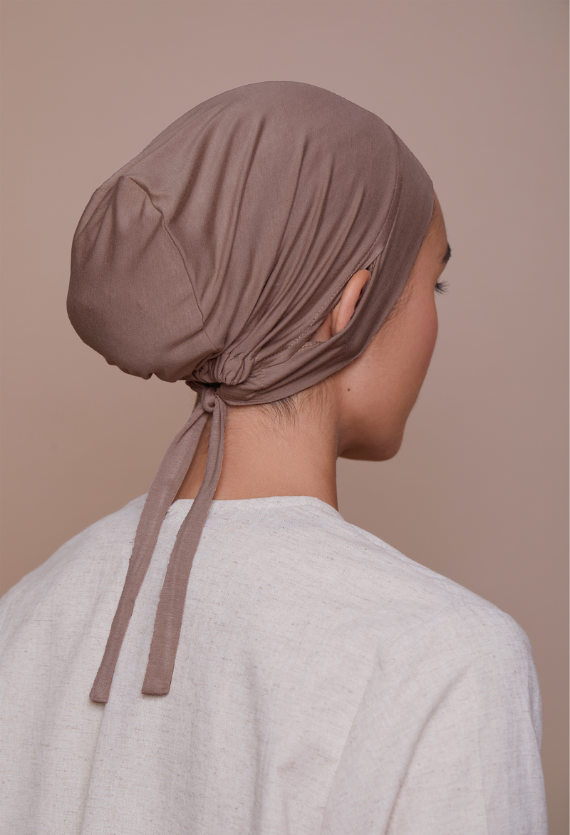 Ear-Slit Tie-Back Underscarf (Bamboo) Dusty Rose