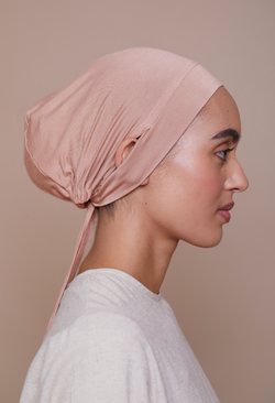 Ear-Slit Tie-Back Underscarf (Bamboo) Pink Taupe