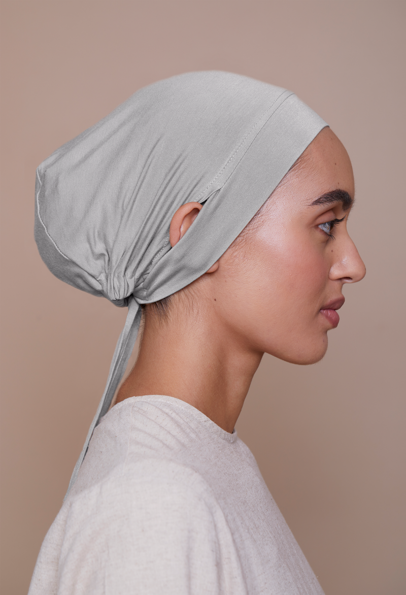 Ear-Slit Tie-Back Underscarf (Bamboo) Light Grey