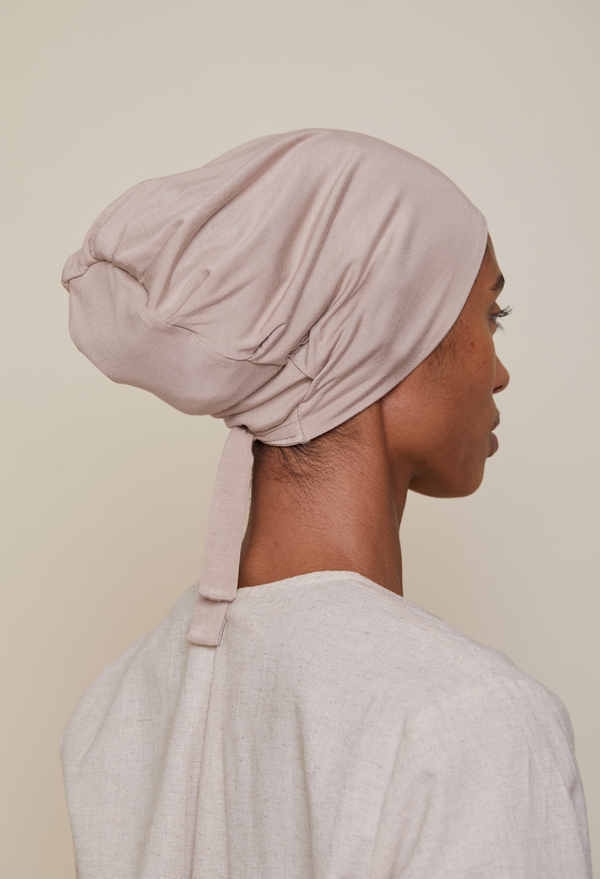 Satin-Lined Tie-Back underscarf (Bamboo) - Light Taupe