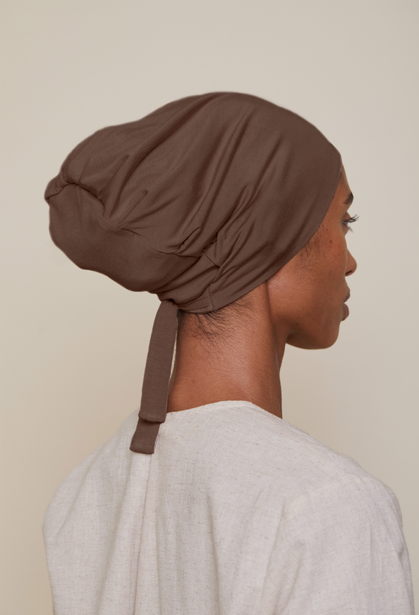 Satin-Lined Tie-Back underscarf (Bamboo) - Mocha