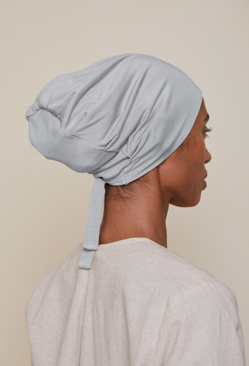 Satin-Lined Tie-Back underscarf (Bamboo) - light grey