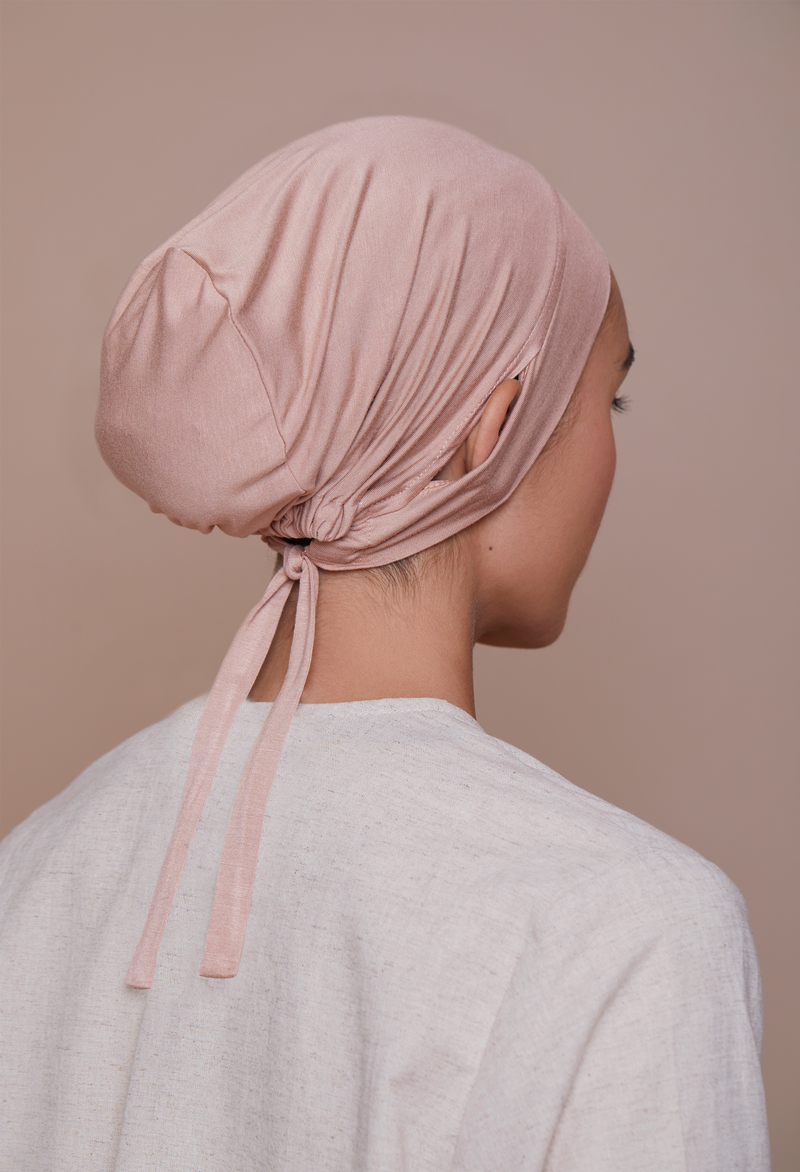 Ear-Slit Tie-Back Underscarf (Bamboo) Pink Taupe