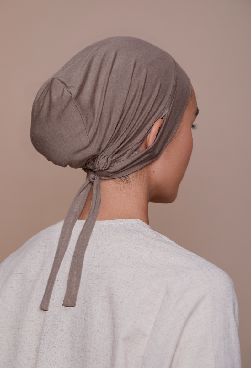 Ear-Slit Tie-Back Underscarf (Bamboo) Earth Taupe