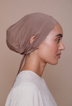 Ear-Slit Tie-Back Underscarf (Bamboo) Dusty Rose