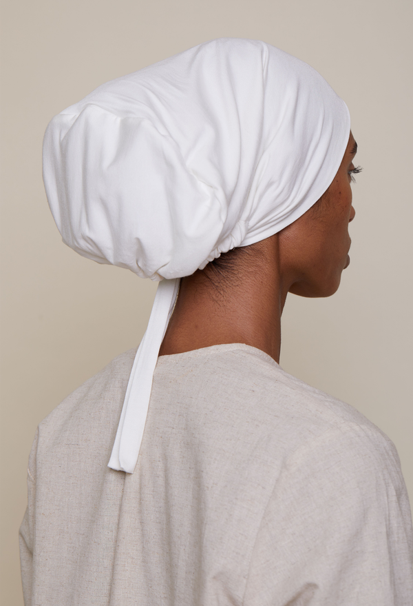 Satin-Lined Tie-Back underscarf (Bamboo) - Ivory