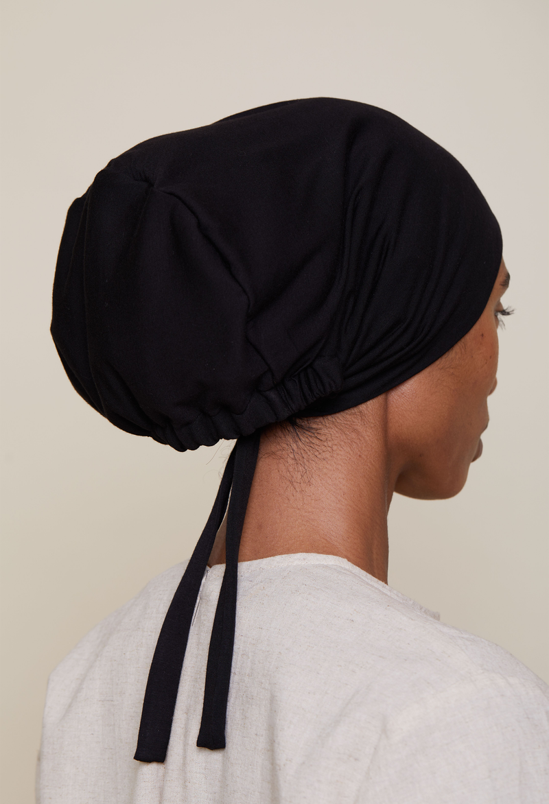 Satin-Lined Tie-Back underscarf (Bamboo) - Black