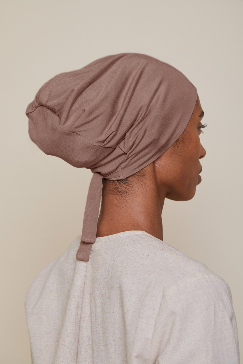 Satin-Lined Tie-Back underscarf (Bamboo) - Dusty Rose