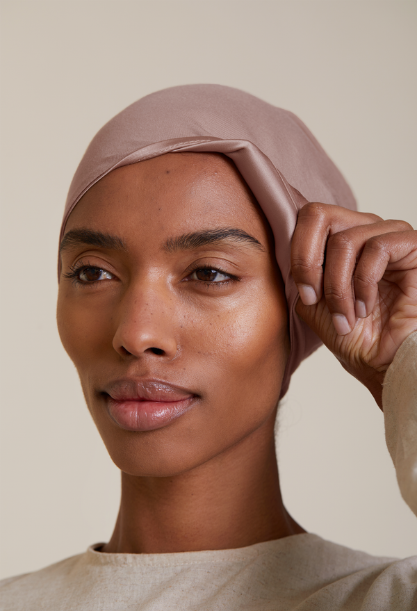 Satin-Lined Tie-Back underscarf (Bamboo) - Dusty Rose