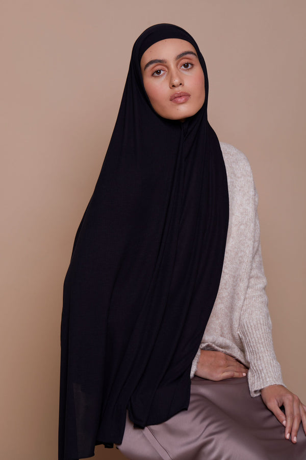 Bamboo Ribbed Jersey Hijab - Black