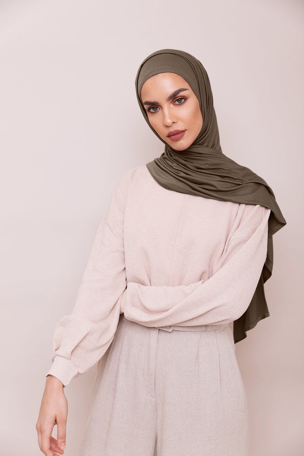 Instant Premium Jersey Hijab - Dark Taupe