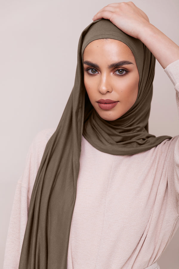 Instant Premium Jersey Hijab - Dark Taupe