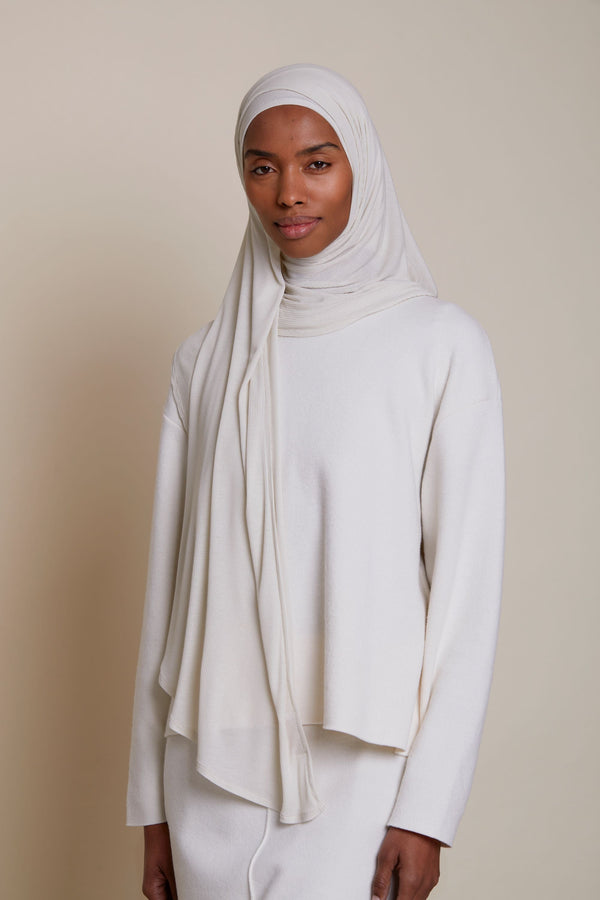 Instant Bamboo Ribbed Jersey Hijab - Cream