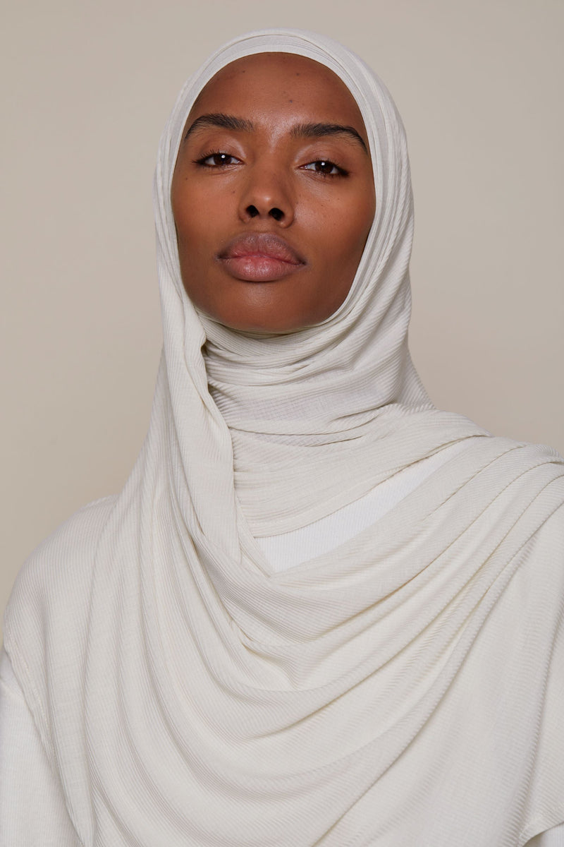 Instant Bamboo Ribbed Jersey Hijab - Cream