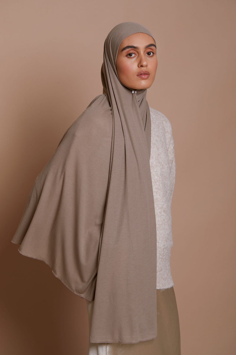 Bamboo Ribbed Jersey Hijab - Desert