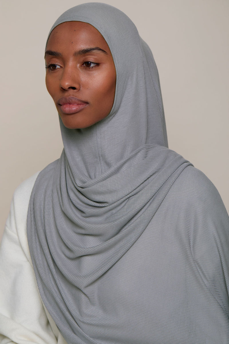 Instant Bamboo Ribbed Jersey Hijab - Grey