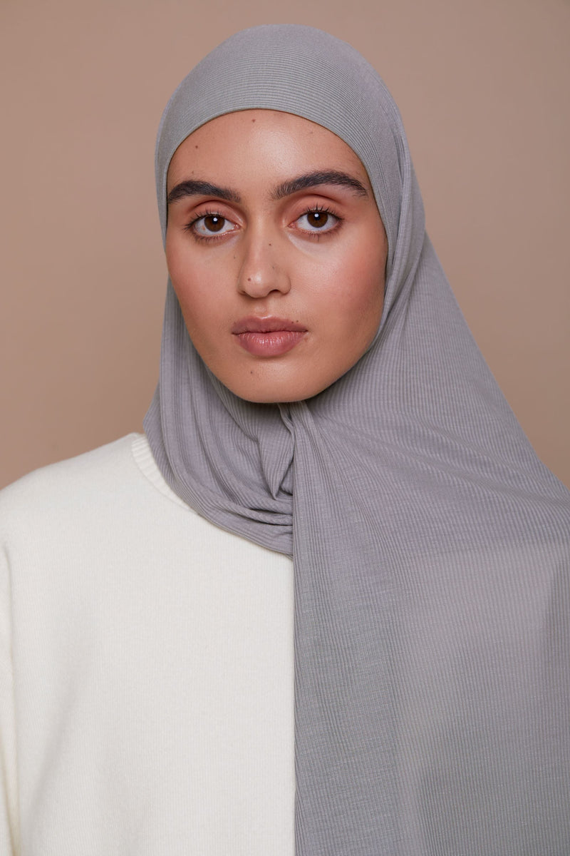 Bamboo Ribbed Jersey Hijab - Grey