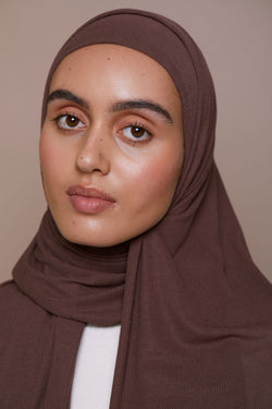 Bamboo Ribbed Jersey Hijab - Mocha Brown