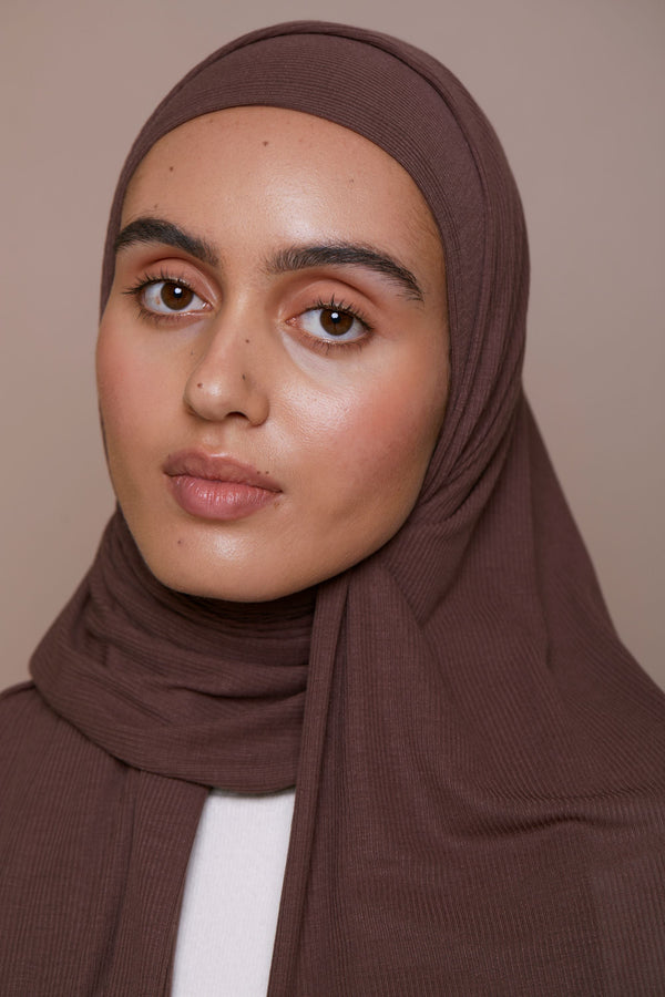 Bamboo Ribbed Jersey Hijab - Mocha Brown