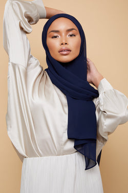 Small Luxury Chiffon Hijab - Navy Blue