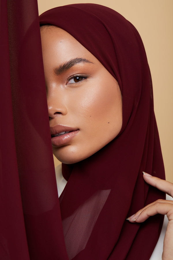 Small Luxury Chiffon Hijab - Deep Burgundy