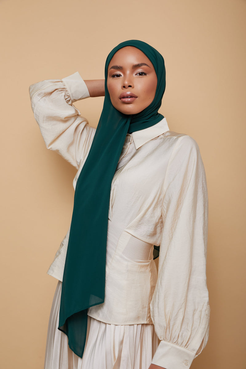 Small Luxury Chiffon Hijab - Forest Green