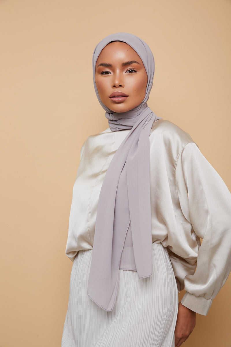 Small Luxury Chiffon Hijab - Warm Gray