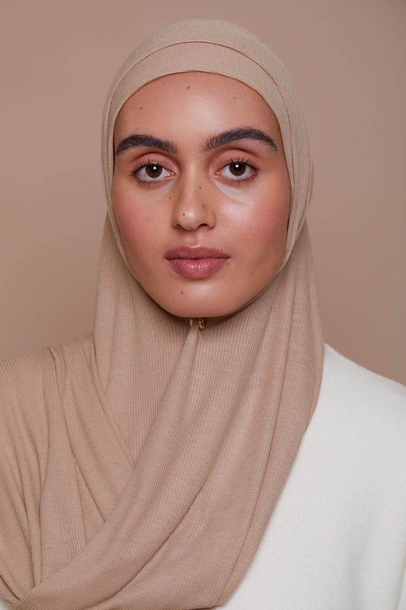 Bamboo Ribbed Jersey Hijab - Warm Taupe